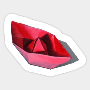 Little Red Paper boat Origami Sticker